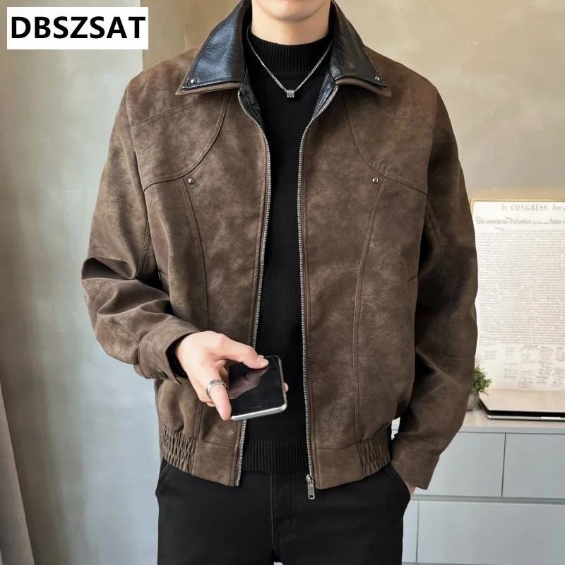 2029  Motorcycle Jacket Men ,Leather Jacket, Color-blocking Stand-up Collar Coats, PU Motorcycle Jacket, Motorbike Jacket