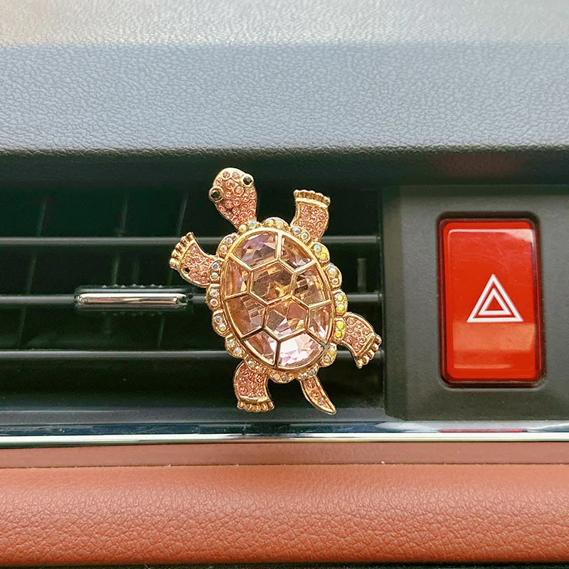 Clipe de aromaterapia para carro, tartaruga fofa, diamante, strass, clipe decorativo, acessórios de carro, interior, mulher
