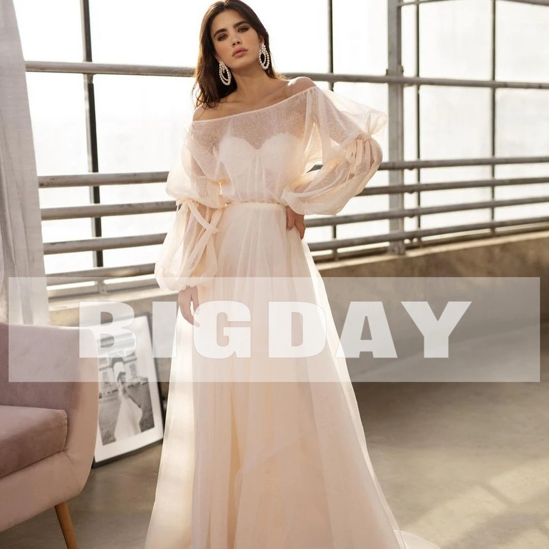 

Exquisite Wedding Dress For Woman 2024 A-Line O-Neck Tulle Button Full Sleeves Bride Gowns Court Train Vestido de Novia Customed