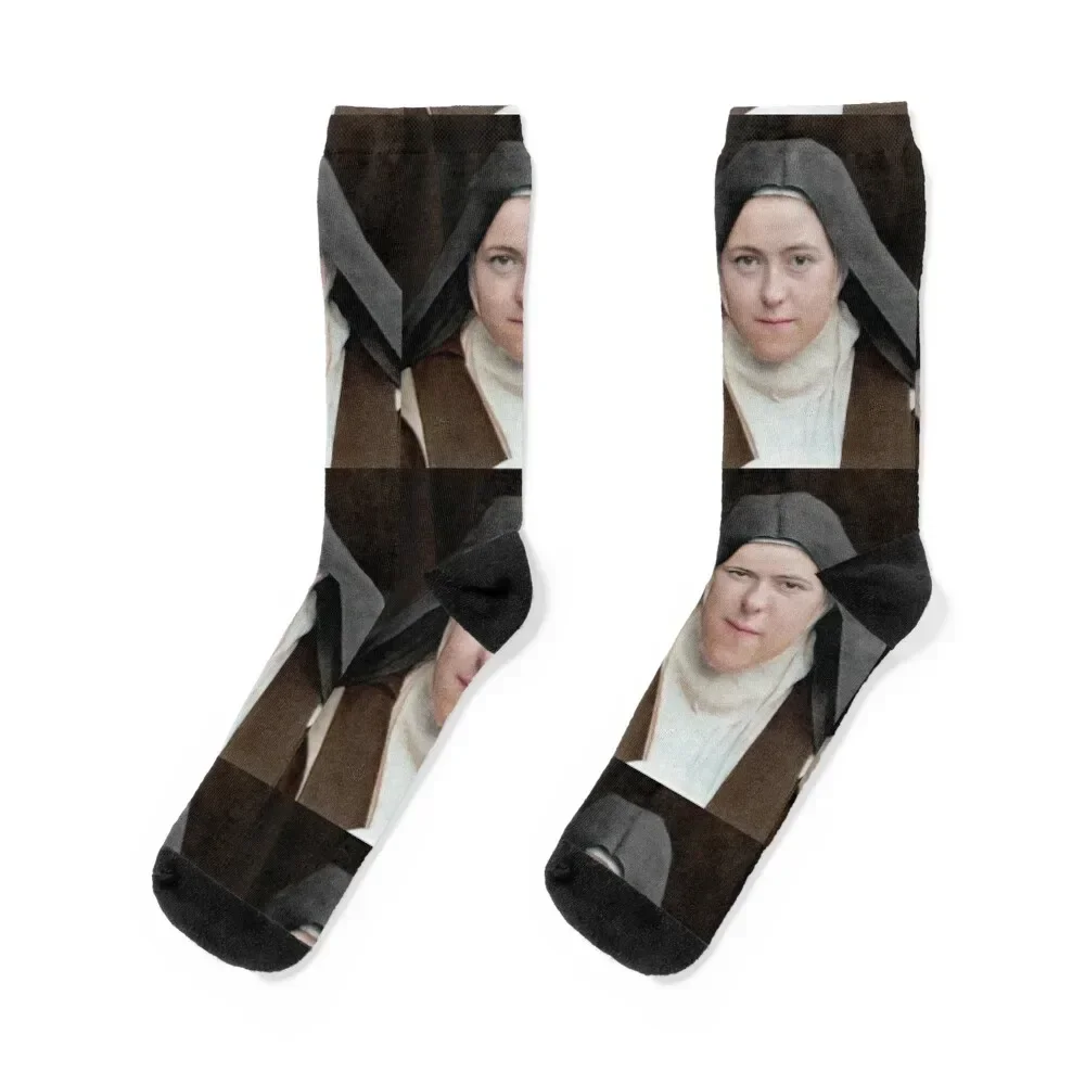 St. Therese of the child of jesus of Lisieux the little flower photo in colour, catholic and Christian gifts, little flowe Socks