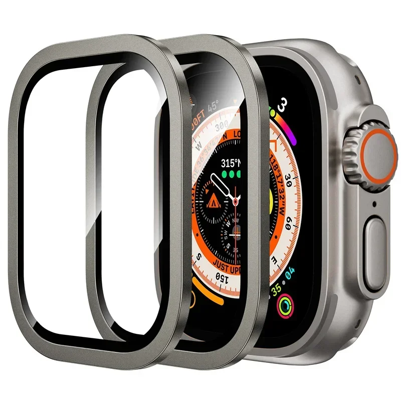 2 Stück Aluminiumlegierungsgehäuse + gehärtetes Glas für Apple Watch Ultra 2 49 mm kratzfester Displayschutz 2027 – Detail 3