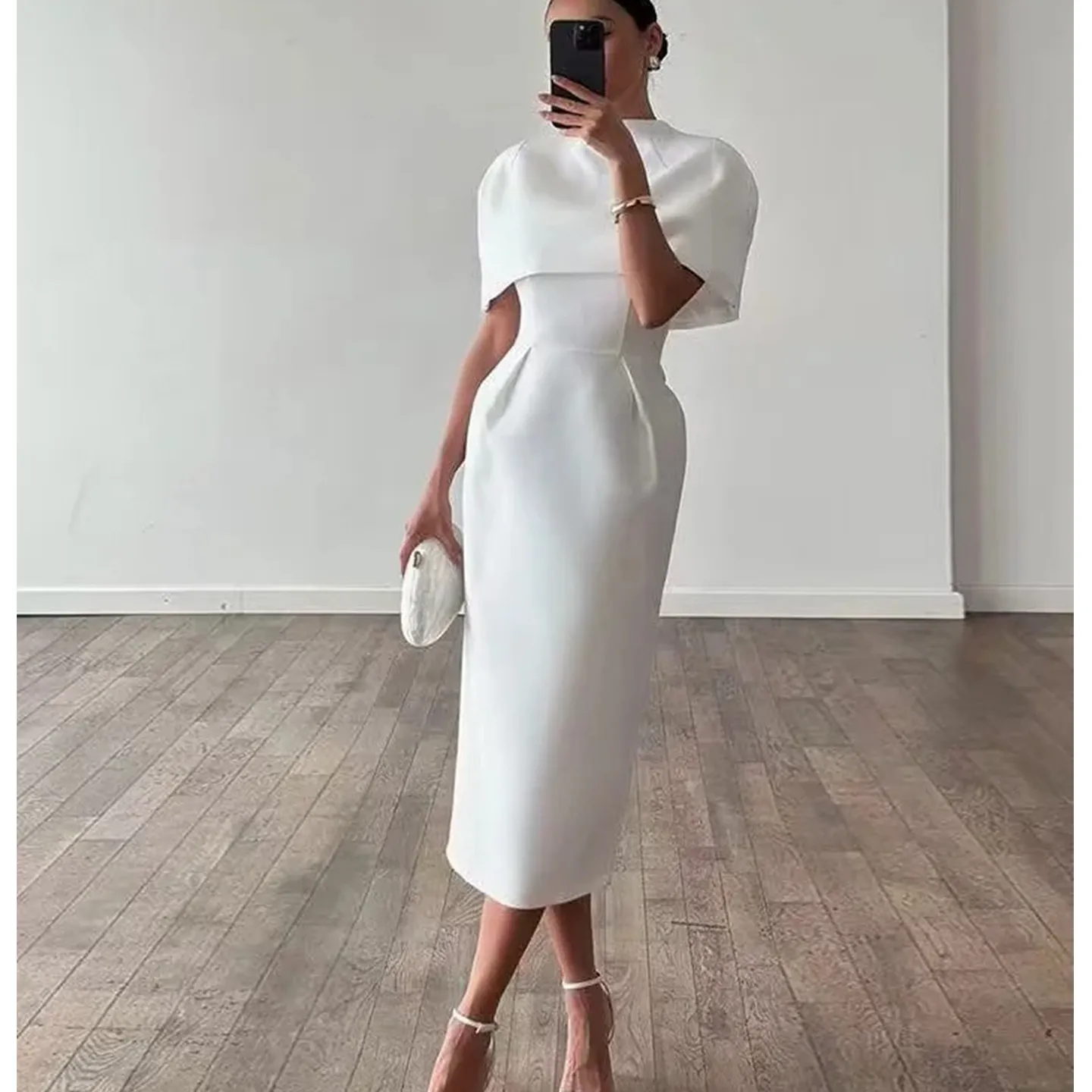 Summer New Arrival Minimalist Style Women's Dress Set with Shawl Stand Collar Sleeveless Waist Cinched Slimming Strap Dress