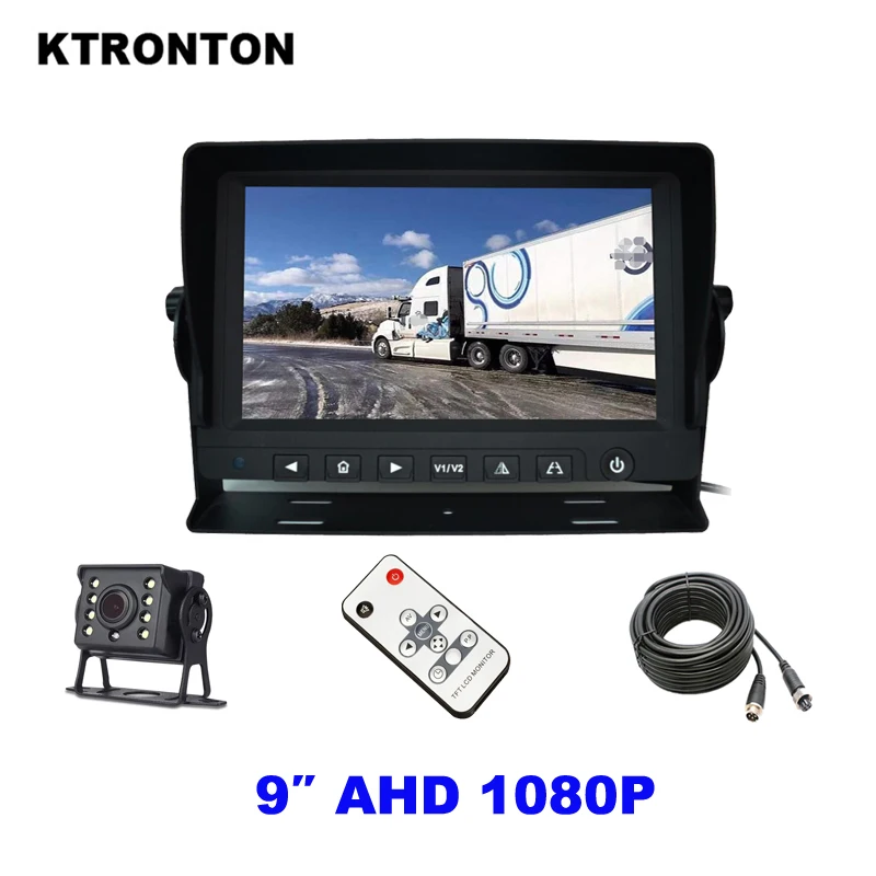 

Камера заднего вида AHD 1080P для грузовых автомобилей, комплект мониторов 9 дюймов с удлинителем 15 м и пультом дистанционного управления для автобуса, фургона