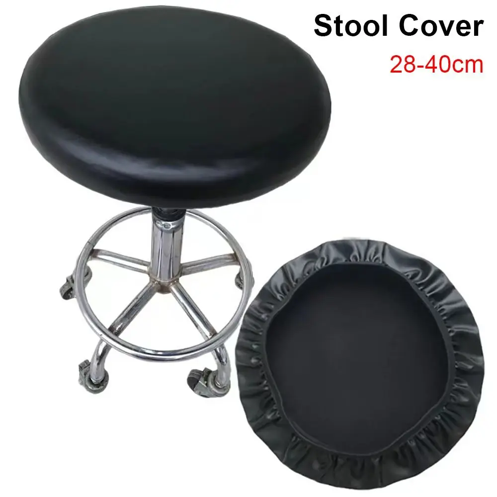 1Pcs PU Leather Chair Seat Cover Waterproof with Elastic Bands Round Chair Cover All Inclusive Slipcover