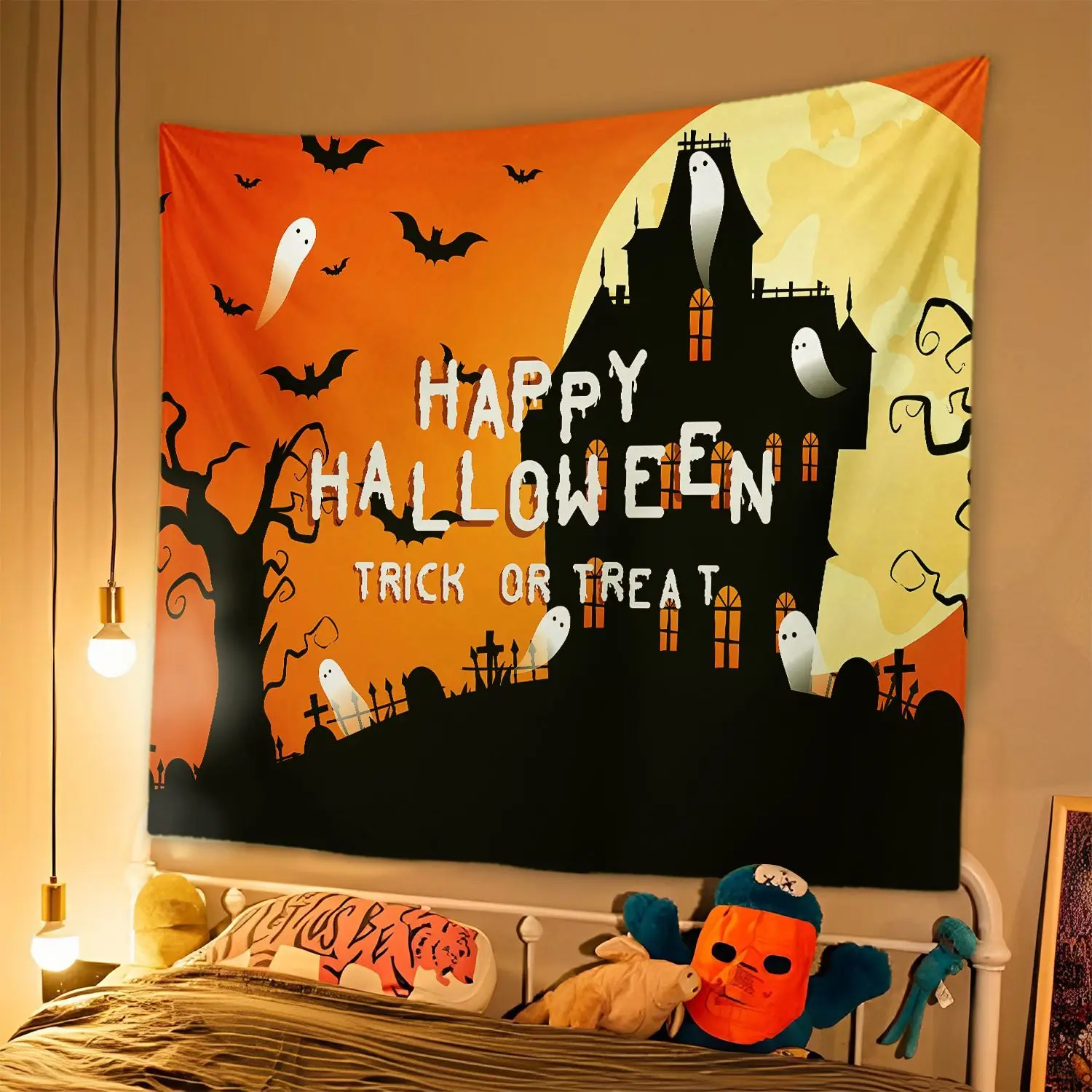 1PC Horror Halloween Event Wohnzimmer Party Hintergrund Dekoration Tuch Kürbis Laterne Tapisserie Dekoration