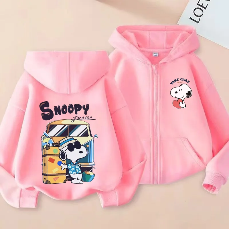 2024 New Snoopy Coat Kawaii Peanuts Comic Zipper Cardigan Spring Autumn Thin Fashion Casual Hooded Sweatshirt Kids Clothes Gift