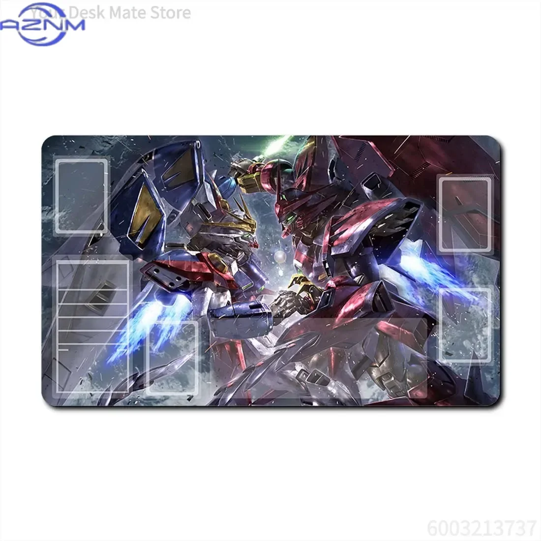 Anime Gundam Mecha Battle TCG Playmat Mouse Pad, Rubber Anti-slip Gaming Mouse Pad, Cool Robot Fight Scene Card Game Zone Print