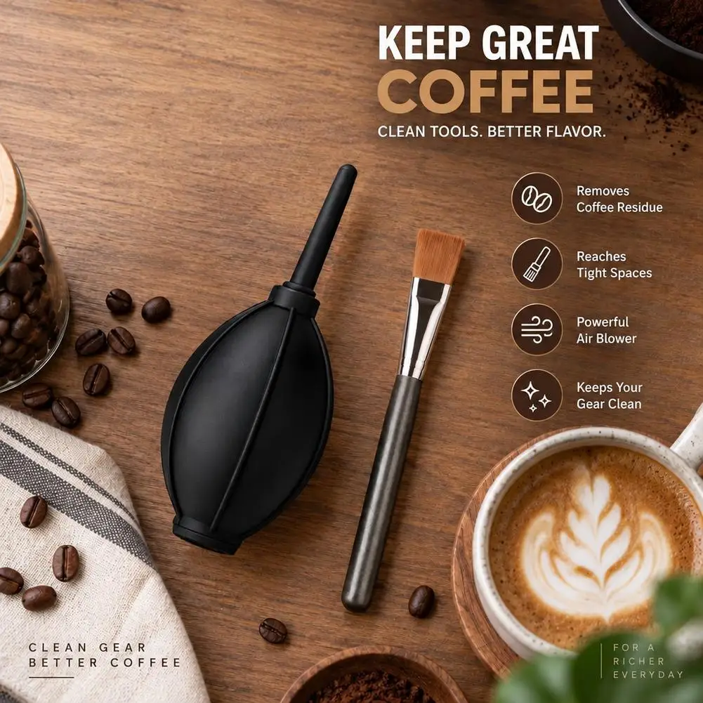 Coffee Grinder Cleaning Brush Set Wood Handle Bristle Brush Air Blower Dust Cleaner Tool For Espresso Machine Accessories