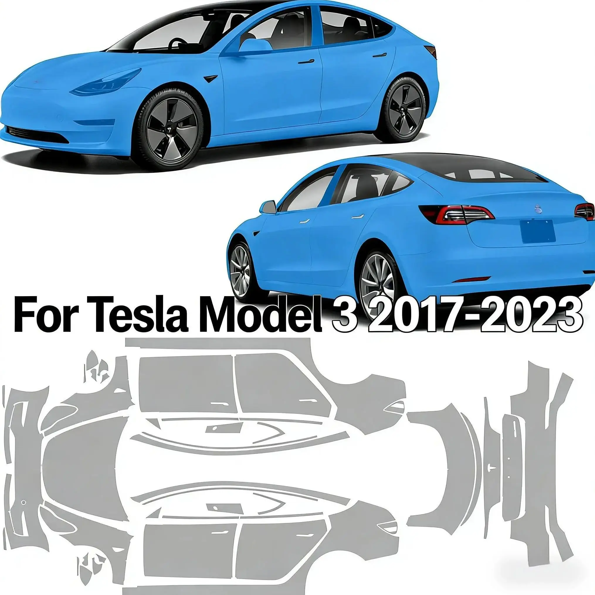 For Tesla Model 3 2017-2023 Pre-cut PPF 8.5Mil TPU Bumper Hood Scratch-Resistant Self-Healing Invisible Paint Protection Film
