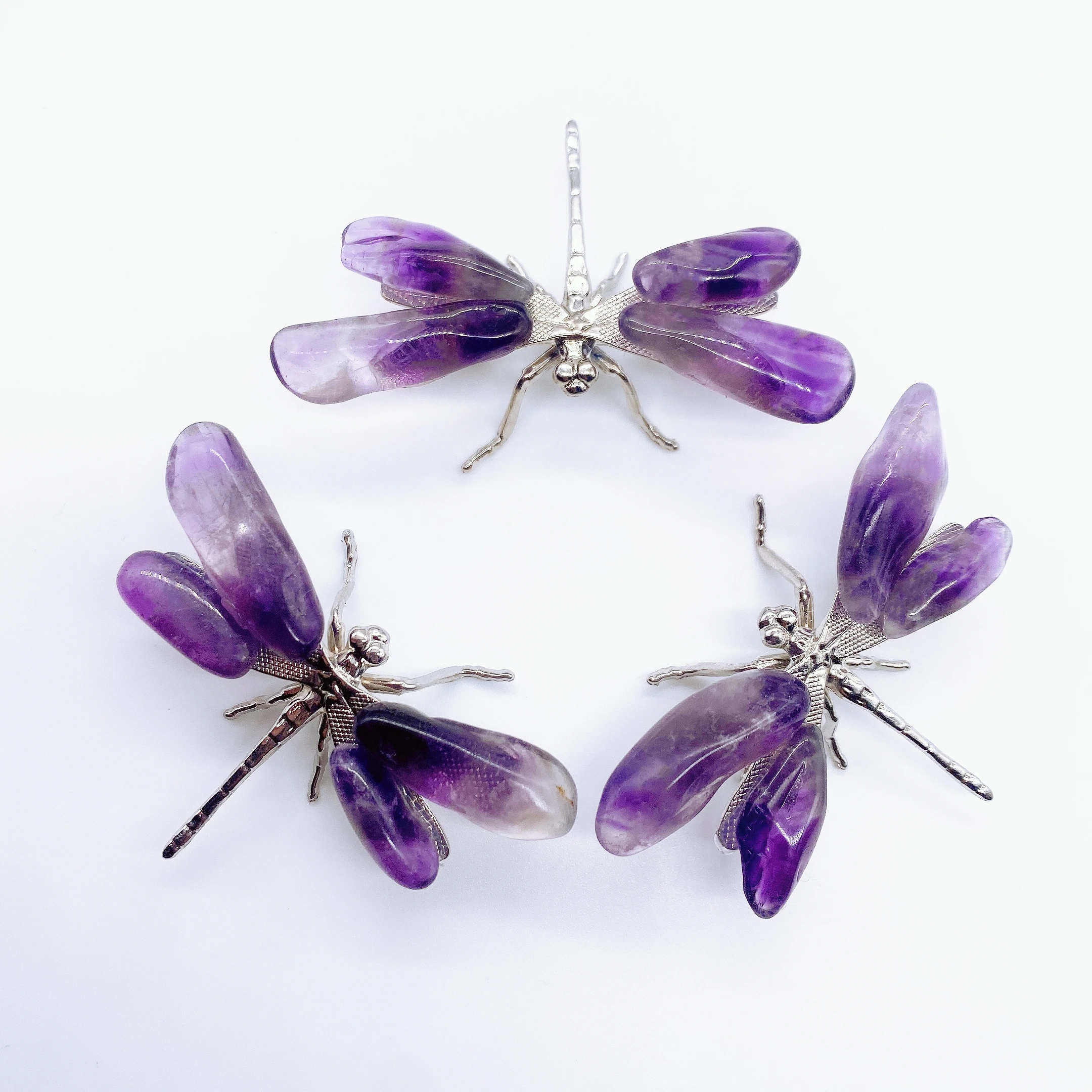 Natural Amethyst Dragonfly Crystal Purple Quartz Stone spar crafts Butterfly Statue Reiki Healing Home Decor Children Gift