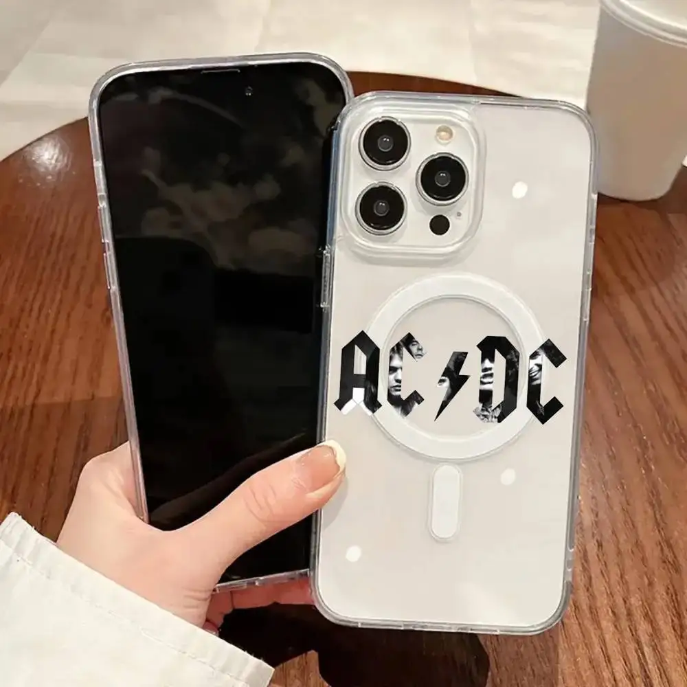 1 قطعة A-AC Rock D-DC Bnad حافظة هاتف مغناطيسية شفافة لهاتف آيفون 17 Air 16 15 Pro Max14 13 11 12 15 XXR XS Plus