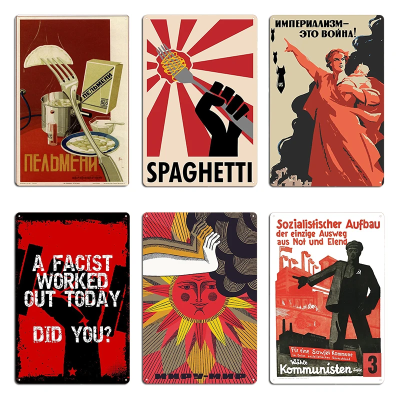 Red Fleet Soviet Poster Metal Plaque Poster Classic Club Painting retro 1936 pelmeni Spaghetti Resistance Tin Sign Poster