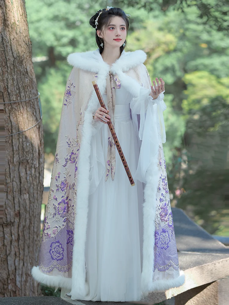 

Cloak Hanfu Female Winter Fairy Purple Embroidered Ancient Cloak Long Fleece Thickened Shawl Jacket