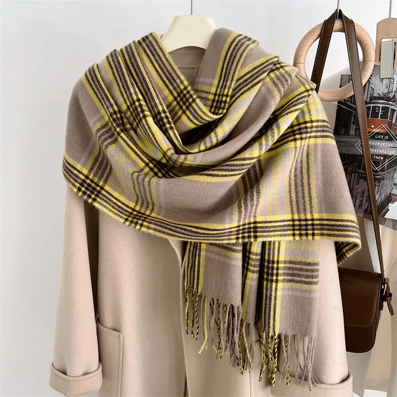 Winter Plaid Cashmere Like Blanket Women Scarf Design Thick Warm Pashmina Shawl Wraps With Tassel Poncho Stoles Echarpe