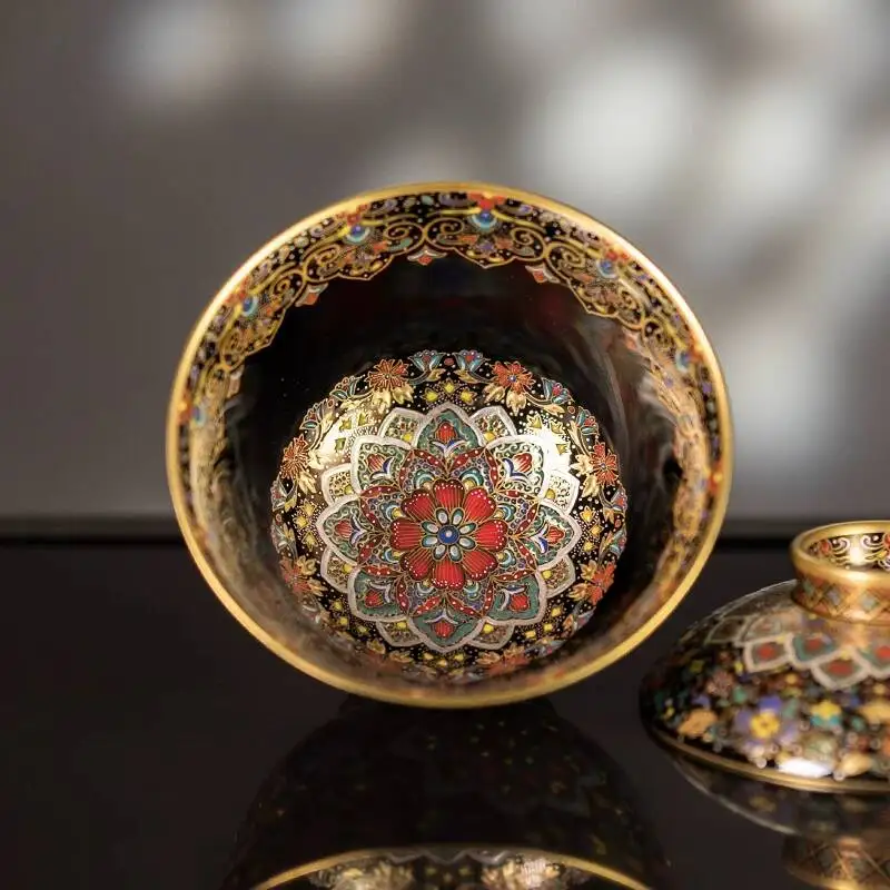 Holy Mountain High-End Black Glaze With Gold Silver Powder Decoration, Entwined Branches And Fallen Petals, Set, Jingdezhen
