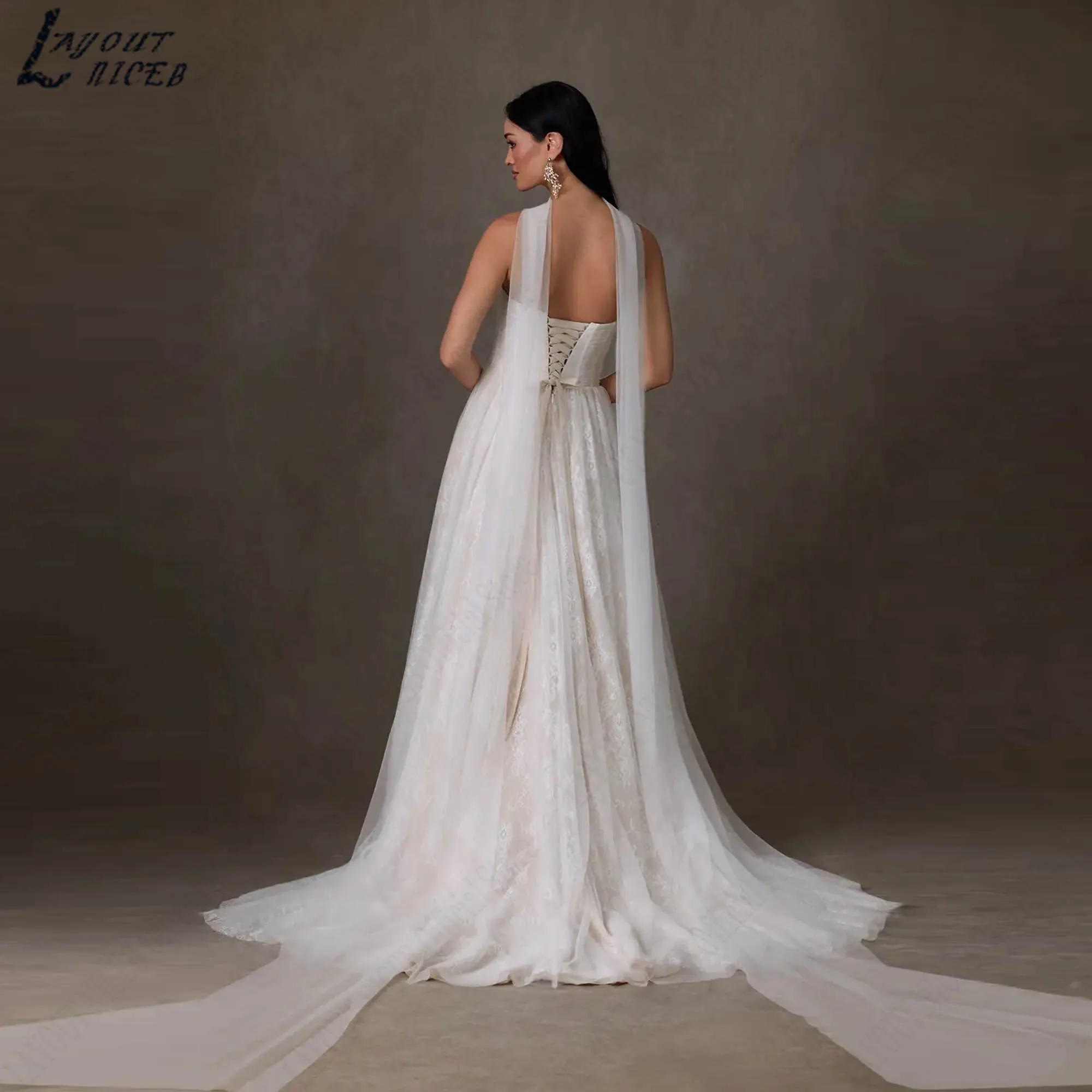 Tulle Lace Wedding Dress A-line Strapless Romantic Tulle Bridal Gowns Backless Lace Up Elegant vestidos de novia 2026 Customized