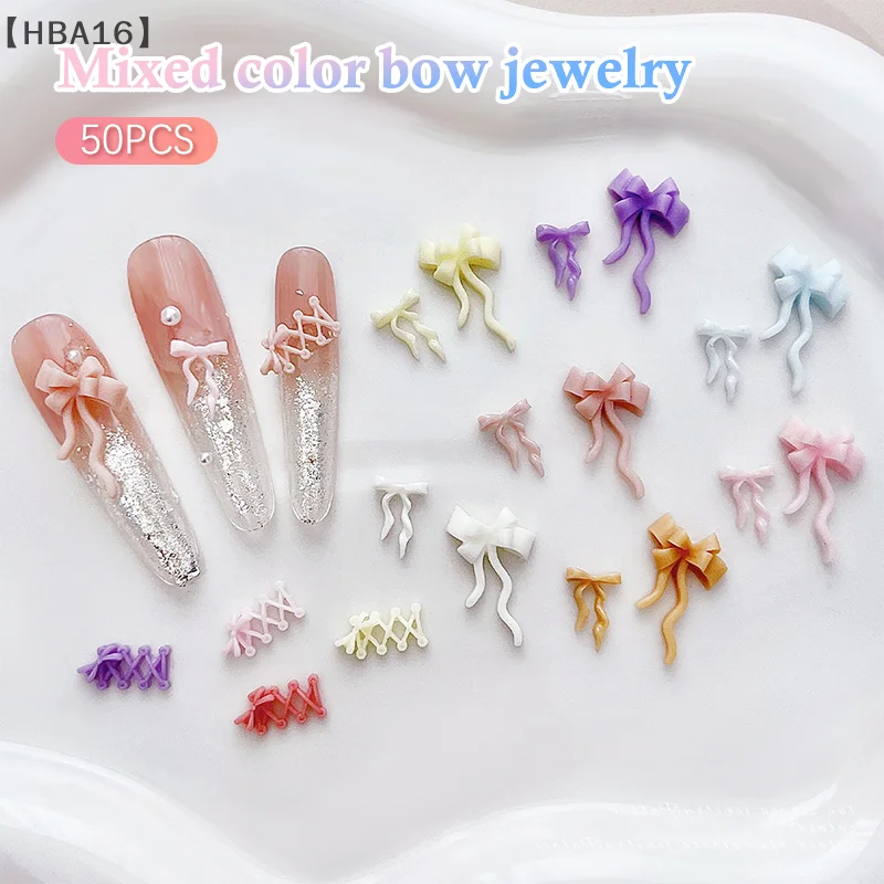 

〔HBA16〕50Pcs Mini Macaron Color Bows Nail Art Decorations 3D Sweet Minimalist Ties Resin Nail Charms For Earring Nail Supplies