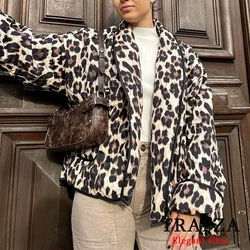 TRAFZA Vintage Lepoard Print Women Winter Warm Coat New 2024 Fall Winter Fashion High Street Outfit Lightweight  Jacket