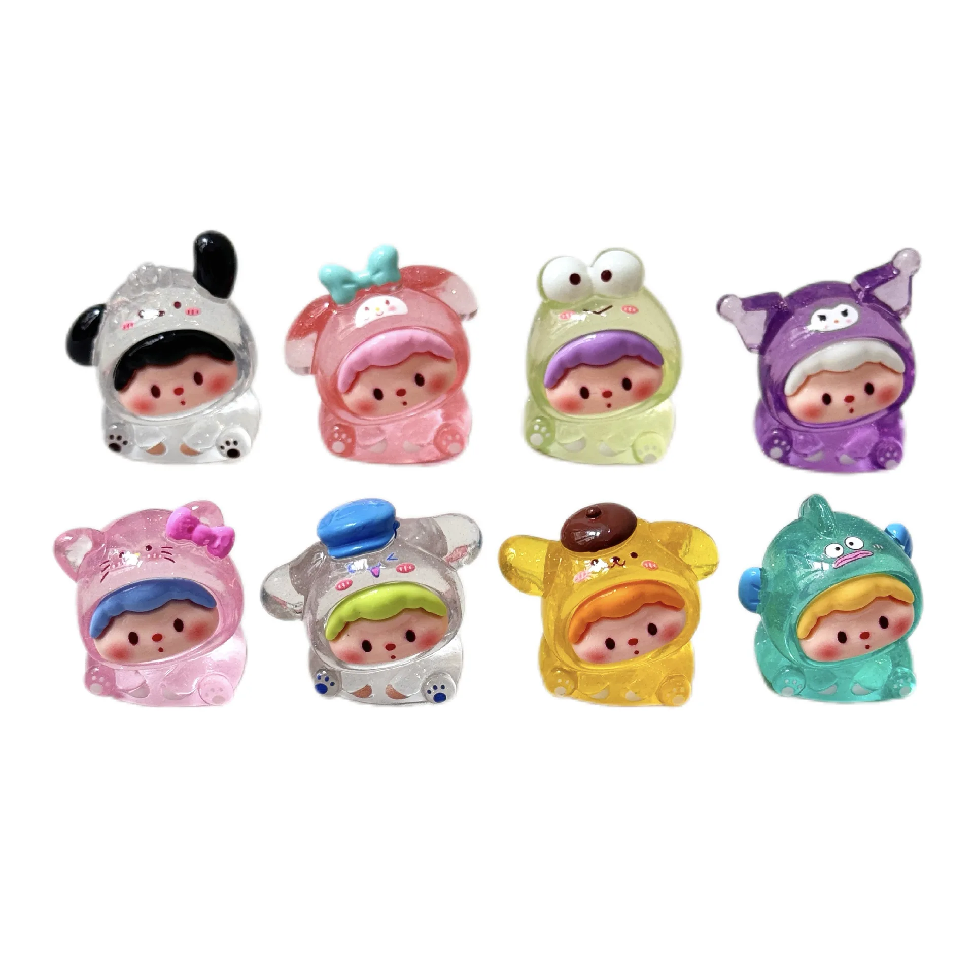 8PCS/SET HIGH transparan GLITTER lucu SANRIO DIY DIY ornamen DESKTOP boneka ORNAMENT kecil RESIN mainan hadiah anak-anak