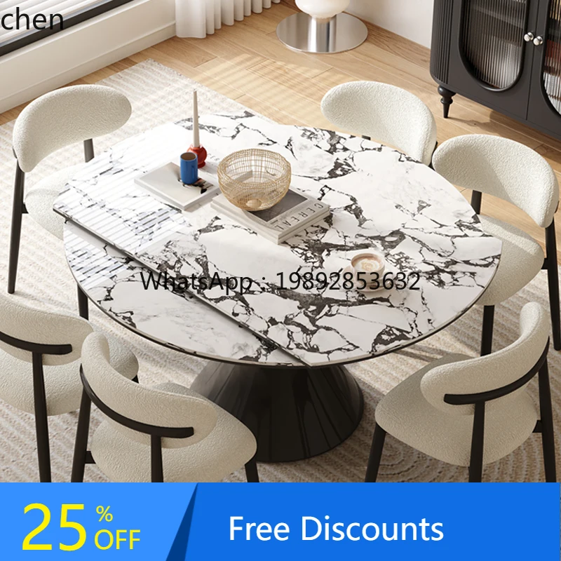 

LYY dining table retro microcrystalline stone round table small apartment black telescopic rock slab dining table