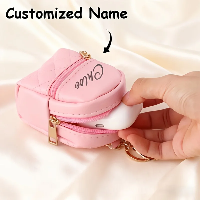 Personalized Custom Name Vintage Coin Purse Portable Backpack Earphone Pouch Gift for Friends Family Birthday Holiday Present