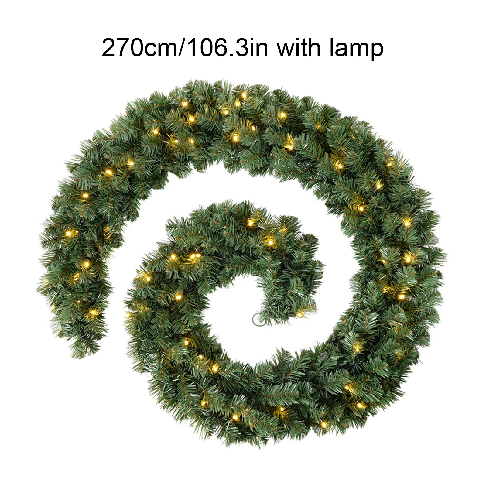 

270cm Christmas Garland with 50 LED Lights Decorations Wreath for Fireplace Stair Front Door Xmas Tree Decor