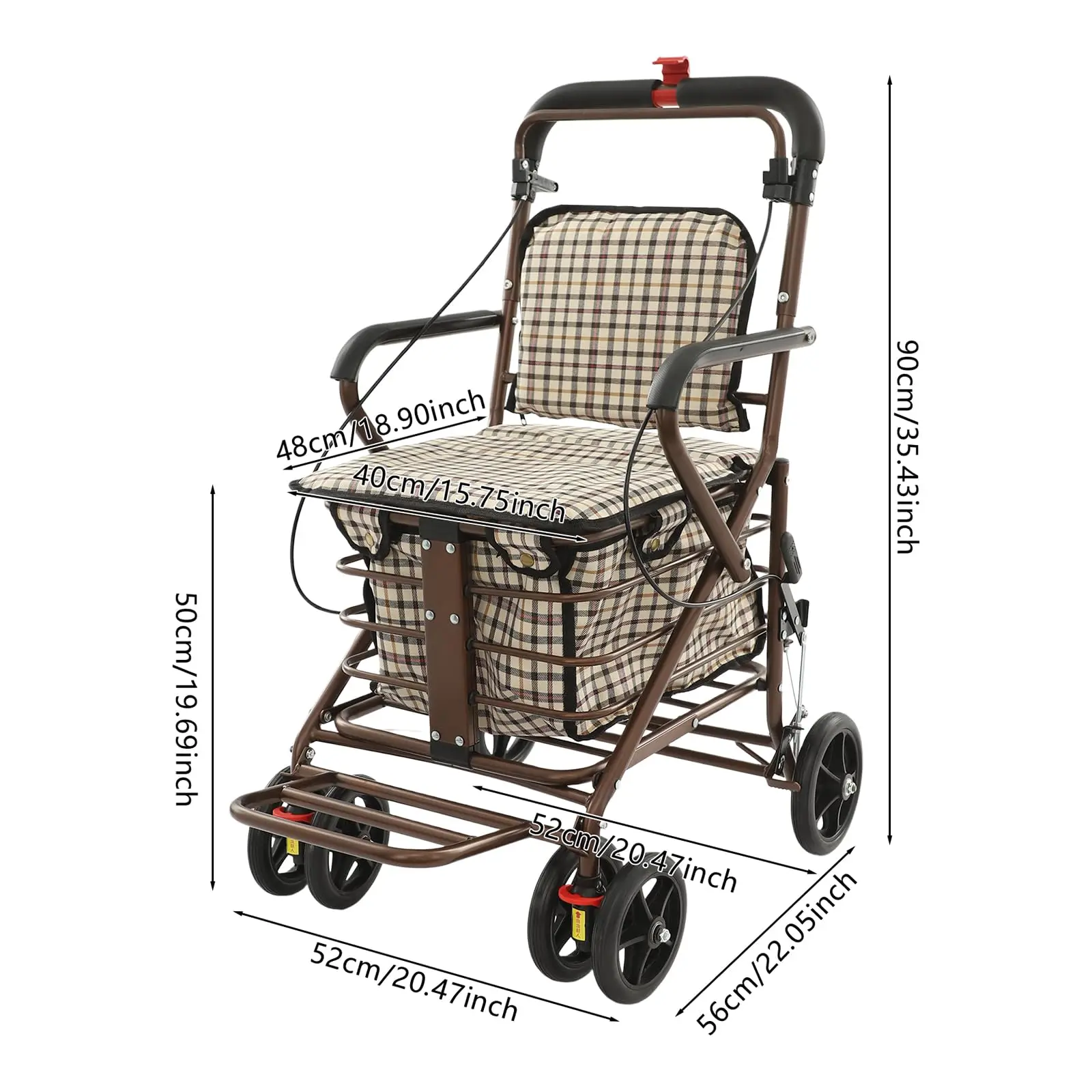 Foldable Shopping Cart with Seat, Portable Rolling Grocery Cart, Spacious Basket Shopping Carts, 220.46lb Capacity, 4