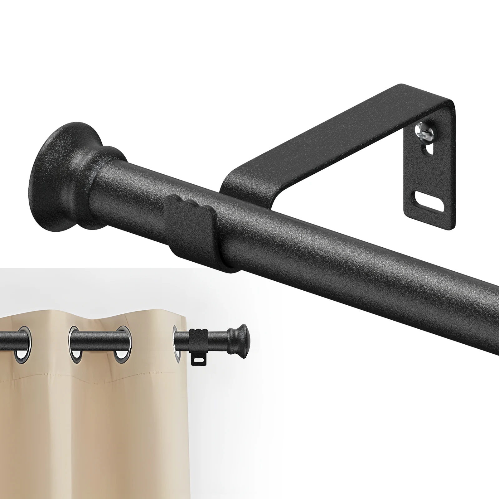 Verstelbare 5/8 inch zwarte gordijnroede voor kleine ramen 17-154 inch met beugels - eenvoudige installatie raamdecoratie - afbeelding 2