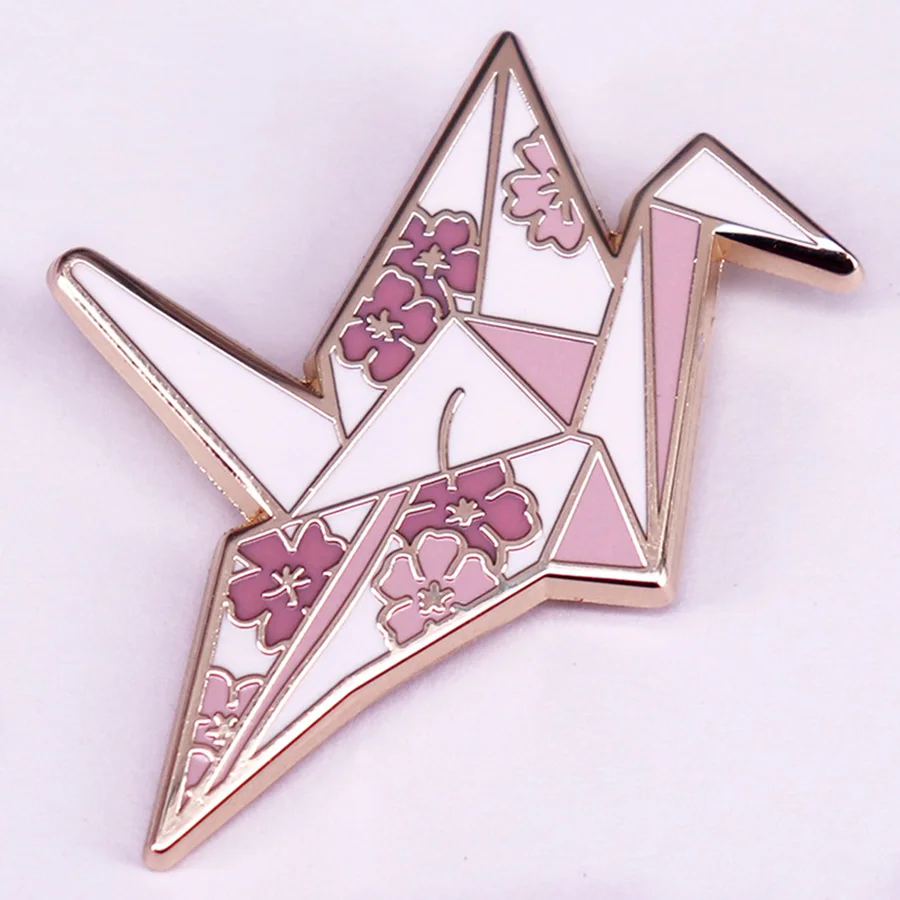 Origami Hard Enamel Pin Sakura Paper Crane Badge Hat Backpack Decoration Jewelry
