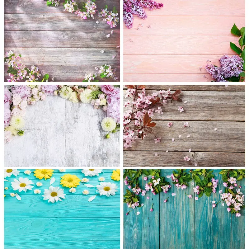 

SHUOZHIKE Art Fabric Photography Backdrops Props Spring Flower Wood Board Photo Studio Background 21318MB-58