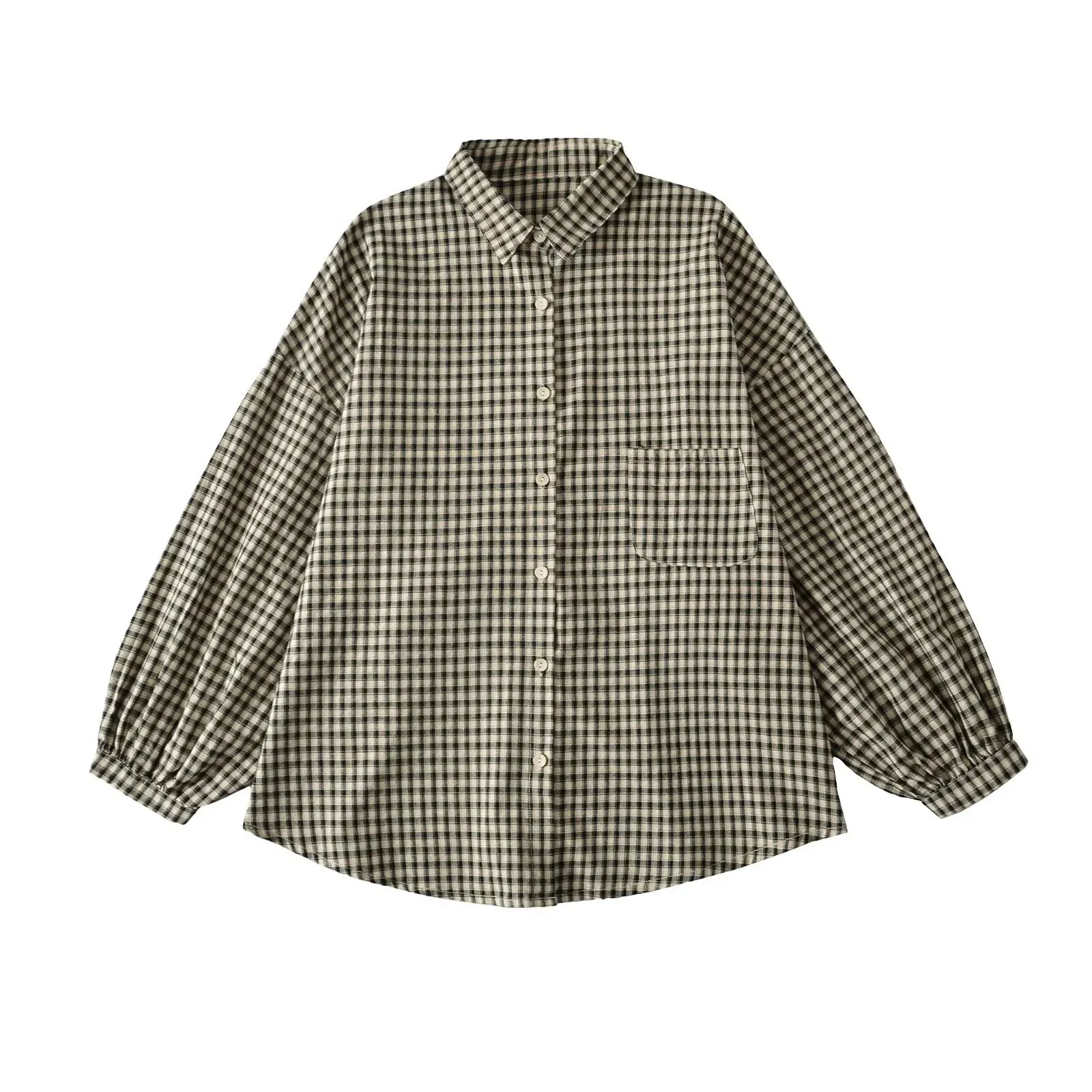 Casaul elegante suave chica dulce Patchwork camisa de manga larga 2025 Otoño Invierno nuevo botón suelto manga larga camisa a cuadros Top SG9E