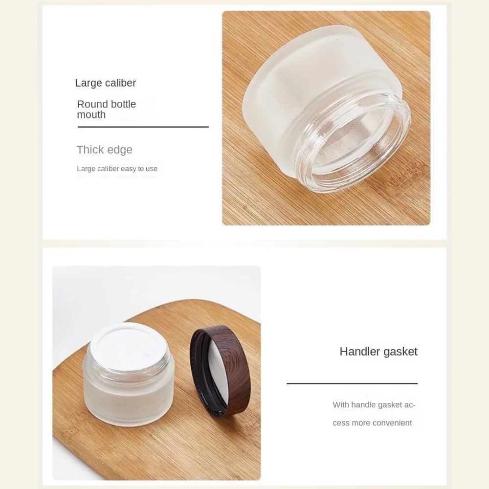 Frosted Glass Cream Jar 5/10/15/20/30/50/100g Dark Wood Grain Lid Cosmetic Sample Dispenser Screw Cap Empty Container for Travel