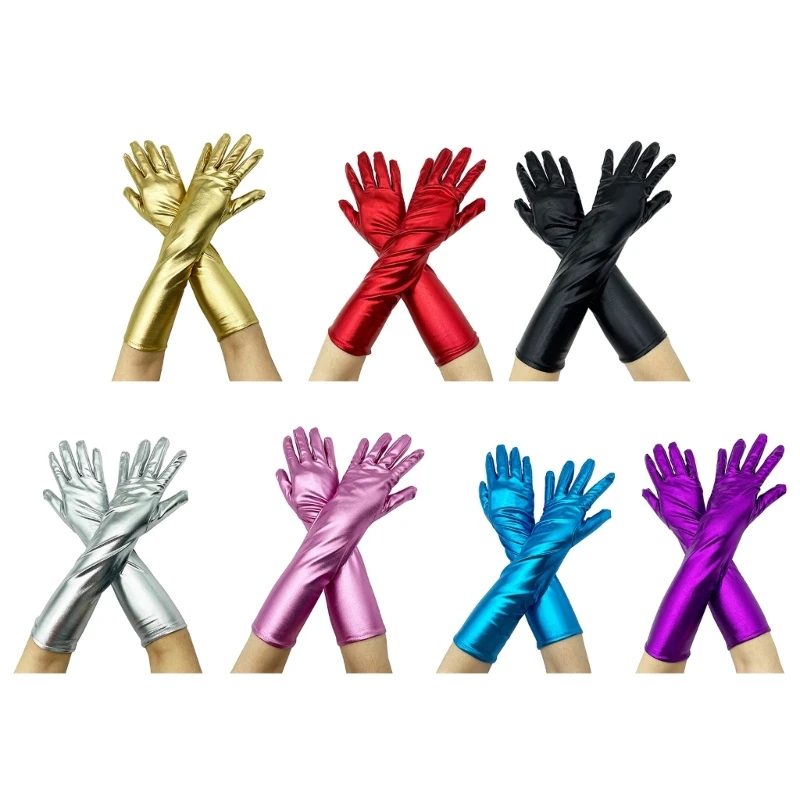 Gants métalliques pour femmes filles, pour soirée à thème, confortables à élastiques, extensibles, pour boîte