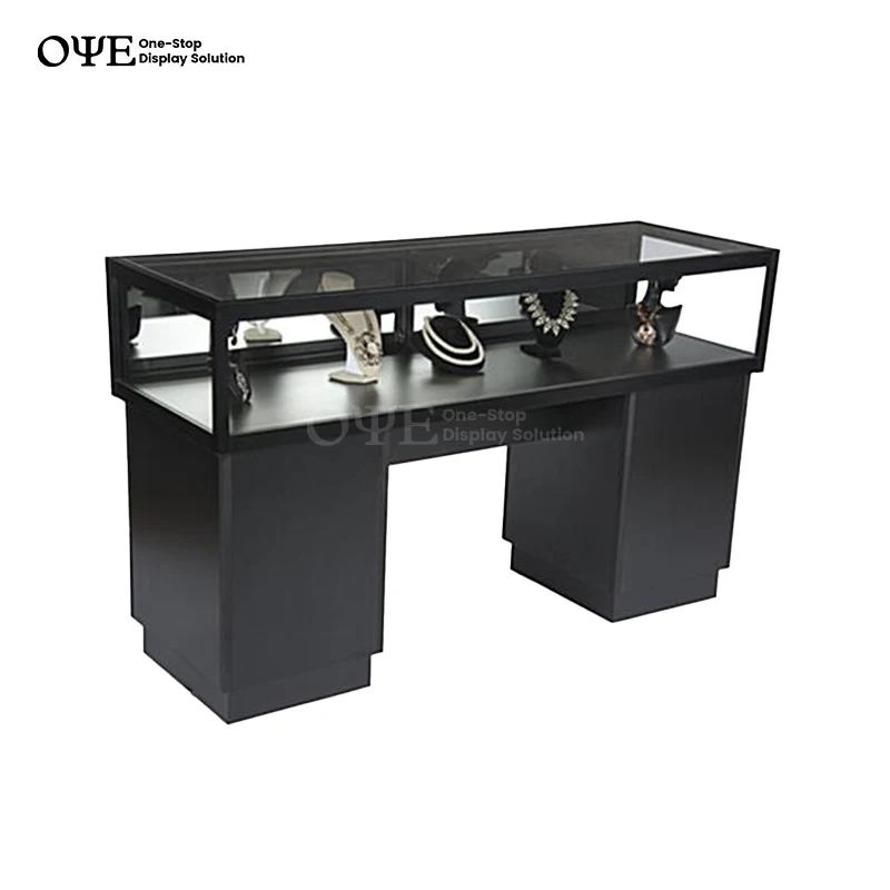 Custom.Custom خزانة عرض المجوهرات الزجاجية العصرية قلادة متجر الأثاث Led الإضاءة خشبية قابلة للقفل معرض متجر المجوهرات