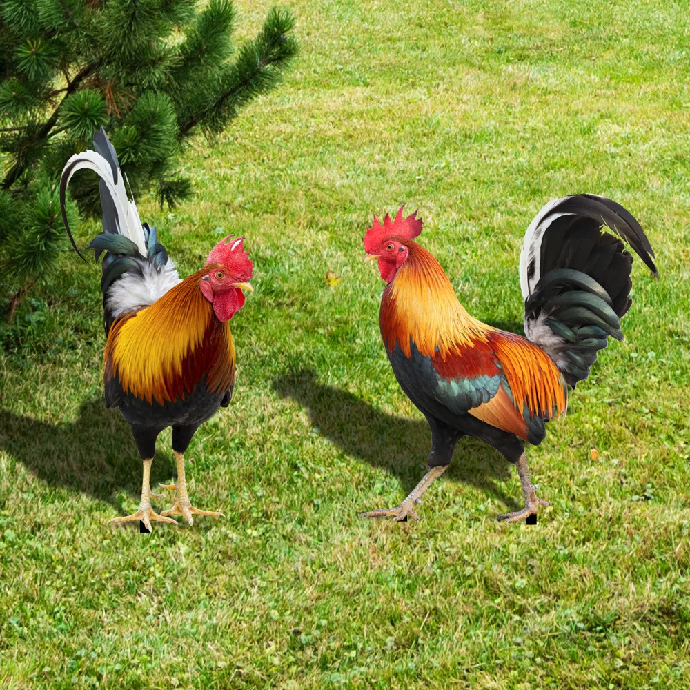 Garden Rooster and Hen Statue Waterproof Chicken Statue Garden Decoration Acrylic Chicken Farm Terrace Lawn Backyard Residential