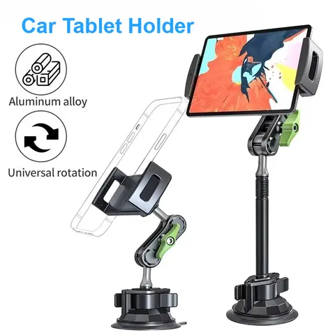 Aluminum Alloy Car Tablet Holder, 360° Rotatable Adjustable Stand with Strong Suction Cup Mount for 4-12.9" Tablets/Phones