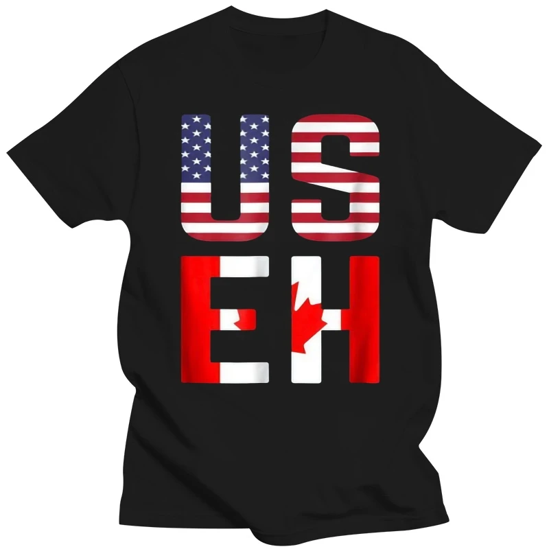 Black Useh America Canada Flag T-Shirt Funny American Canadian Tee 100% Cotton Brand Fashion Tee Shirt