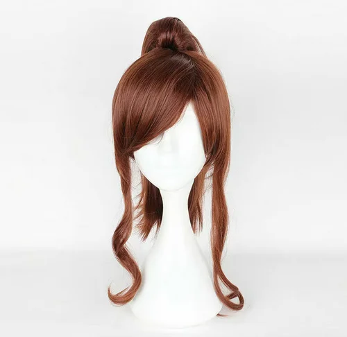 Sailor Jupiter Cosplay Wig Long Brown Straight Ponytail Bangs Synthetic Hair