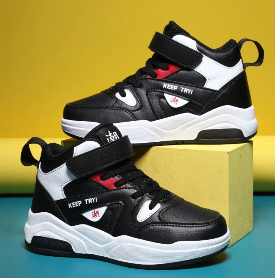 أزياء أطفال أحذية الأولاد أحذية رياضية جلدية الخريف سكيت عالية أعلى حذاء رياضة كاجوال مدرسة كرة السلة أحذية رياضية لصبي #4