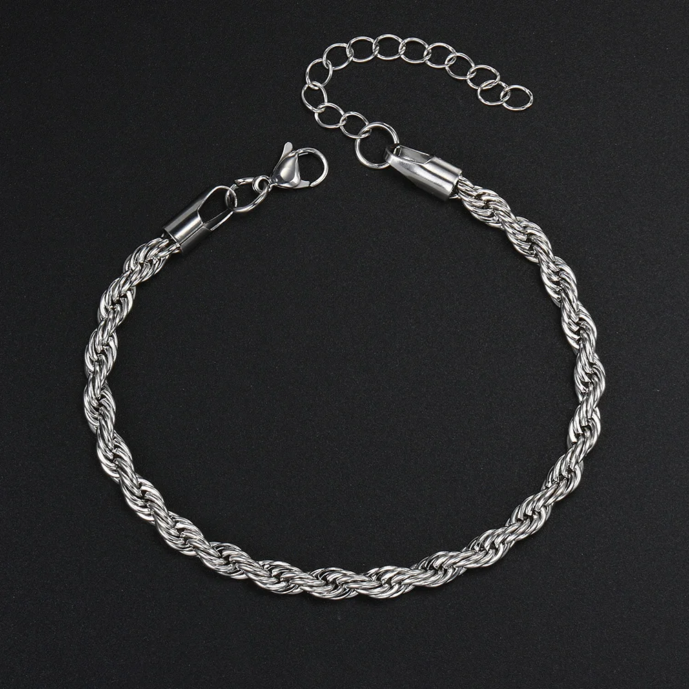 Punk Hip Hop Rope Chain Bracelets For Men Stainless Steel Silver Color Minimalist Twisted Hand Accessories Women Jewelry KAH016 image 4