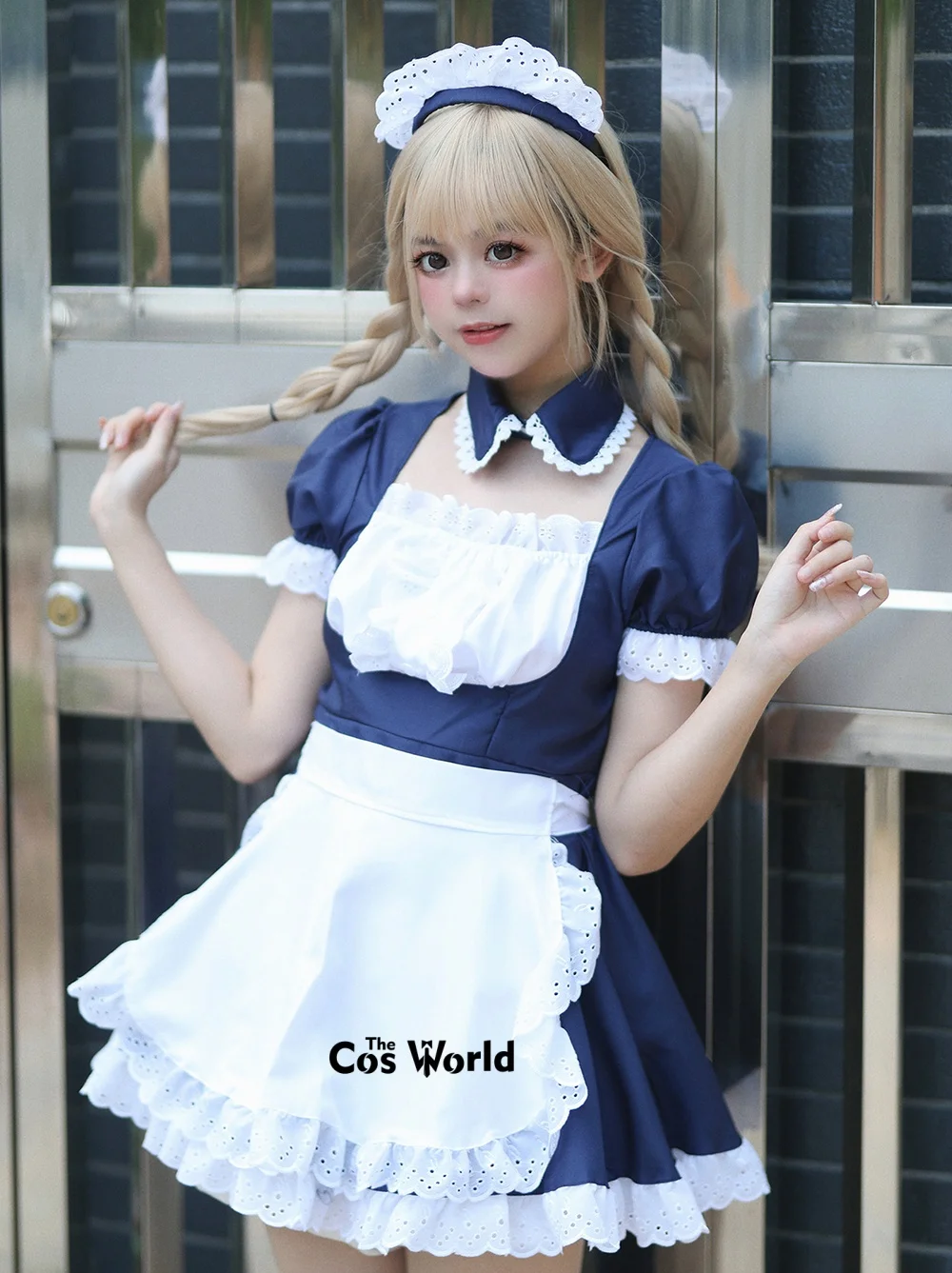 S-5XL Japanese Navy Blue White Apron Dress Maid Servant Restaurant Work Uniform Outfits Cosplay Costumes 0 sold