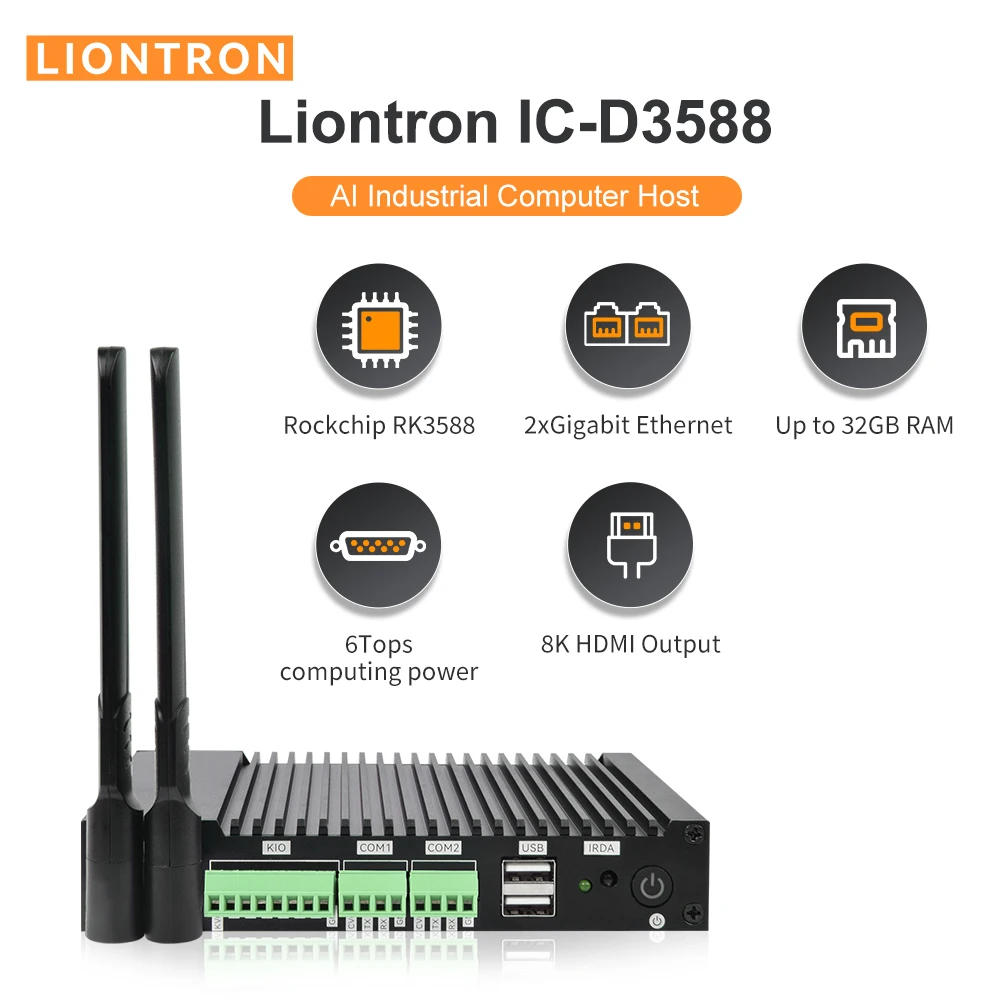 Liontron промышленный компьютер Rockchip RK3588 Dual PCIe 2,5G Ethernet 32 Гб LPDDR4X поддержка Debian 11,Android 12,Ubuntu 22,04