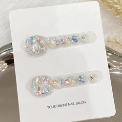 Handmade Press On Nails Transparent Sequins Fake Toenails Glitter Charming False Nails Full Aurora Diamond Decor Square Nail Tip