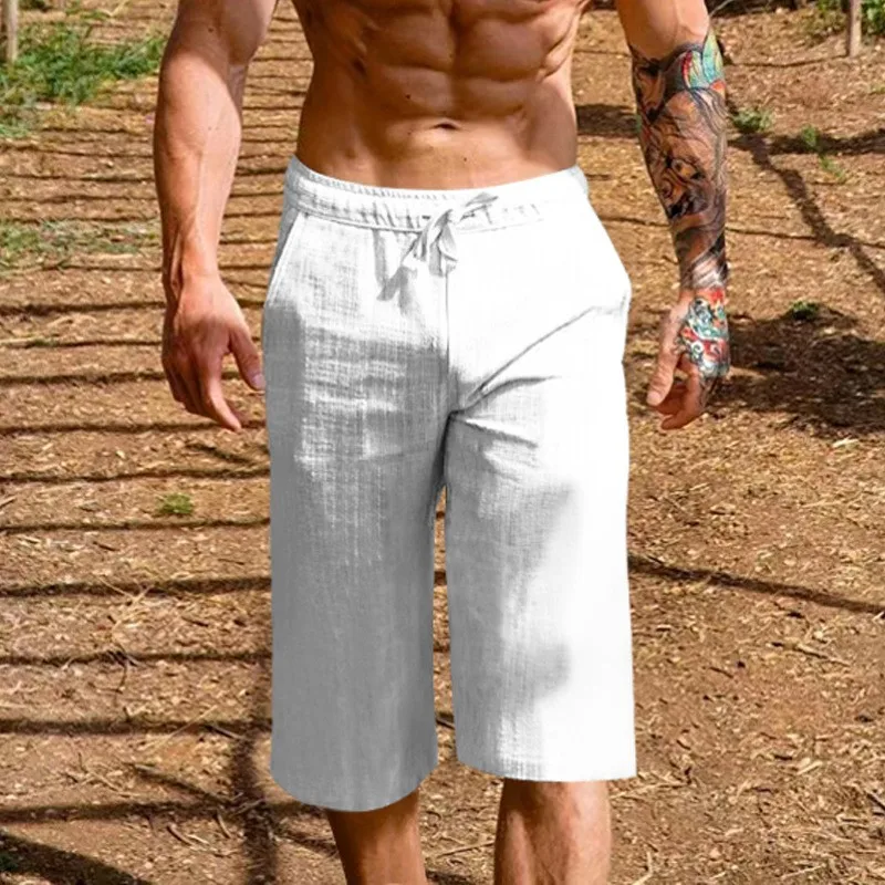 

Men's Summer Shorts Beach Shorts Pocket Drawstring Elastic Waist Solid Color Comfortable And Breathable