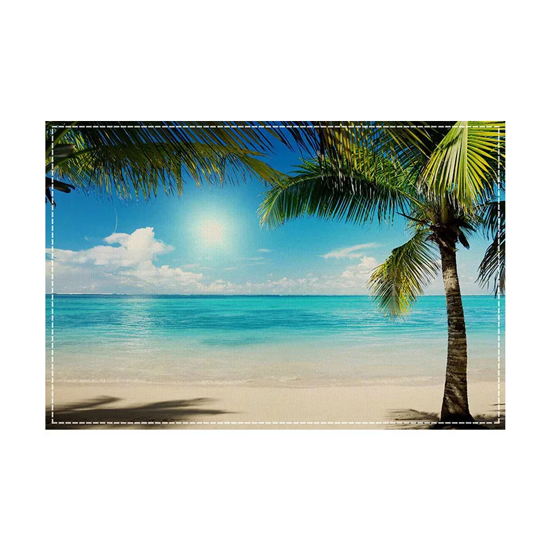 VIKAMA Linen Printed Placemats Square, Coastal Beach Heat Resistant, Custom Kitchen Dining Table Decor