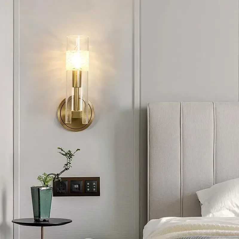 

Light luxury glass bedroom bedside lamp corridor copper wall lamp modern minimalist living room dining room wall hotel guest