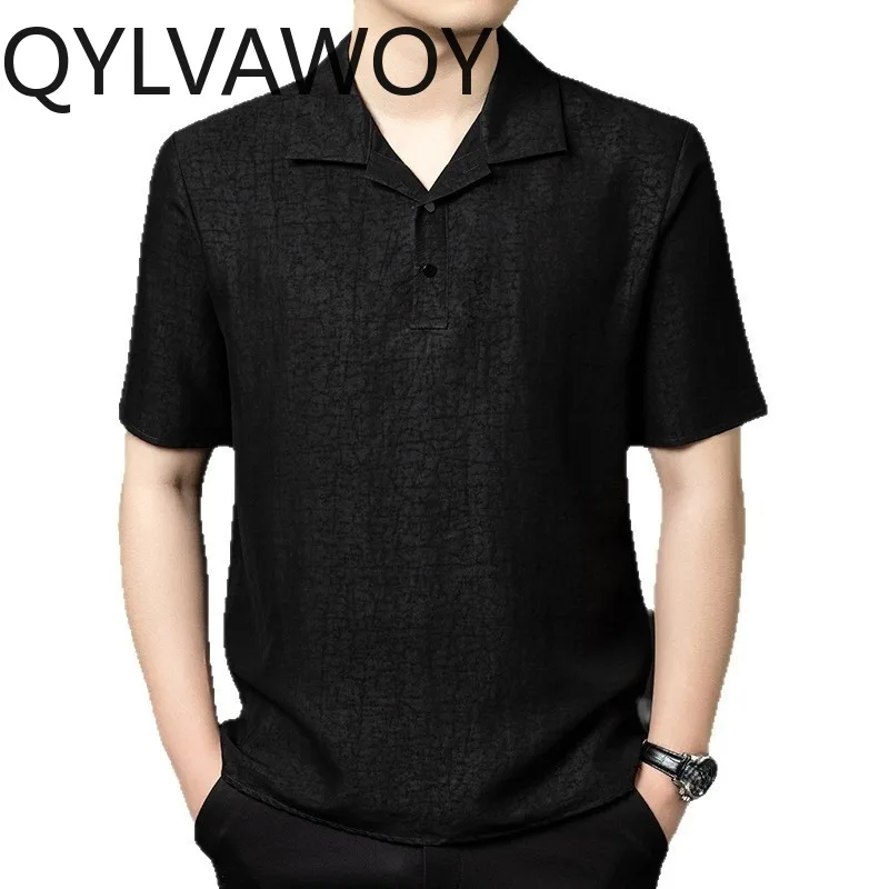 QYLVAWOY 100% Mulberry Silk Polo Shirt Man Clothes Tops 2026 New Summer Men's Shirts T Shirt for Man Short Sleeve T Shirt Homme