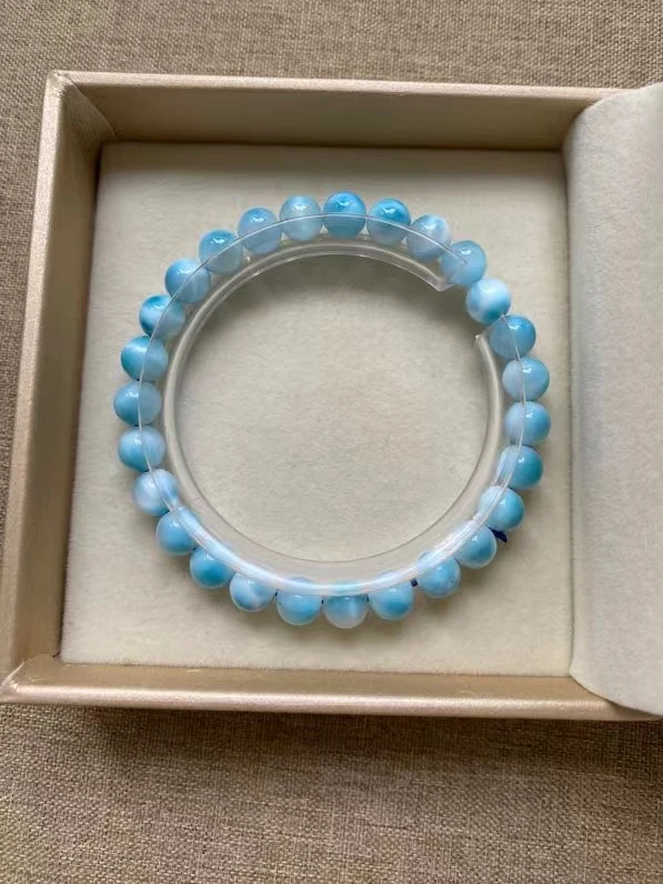 Natural Blue Larimar Gems Round Beads Bracelet 7mm Jewelry Women Men Pattern Big Size Round Beads Larimar Jewelry AAAAAA