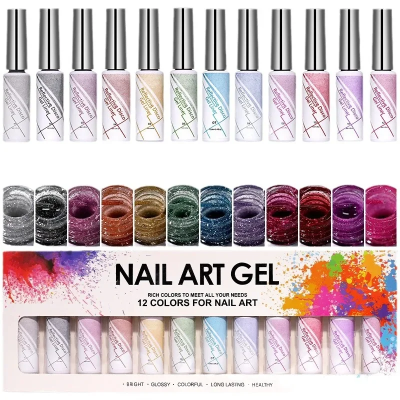 Gel pelapis warna permen 8ml 12 warna Gel lukisan Glitter Super terang mudah diaplikasikan Gel Perancis Seni kuku desain Semi permanen pernis