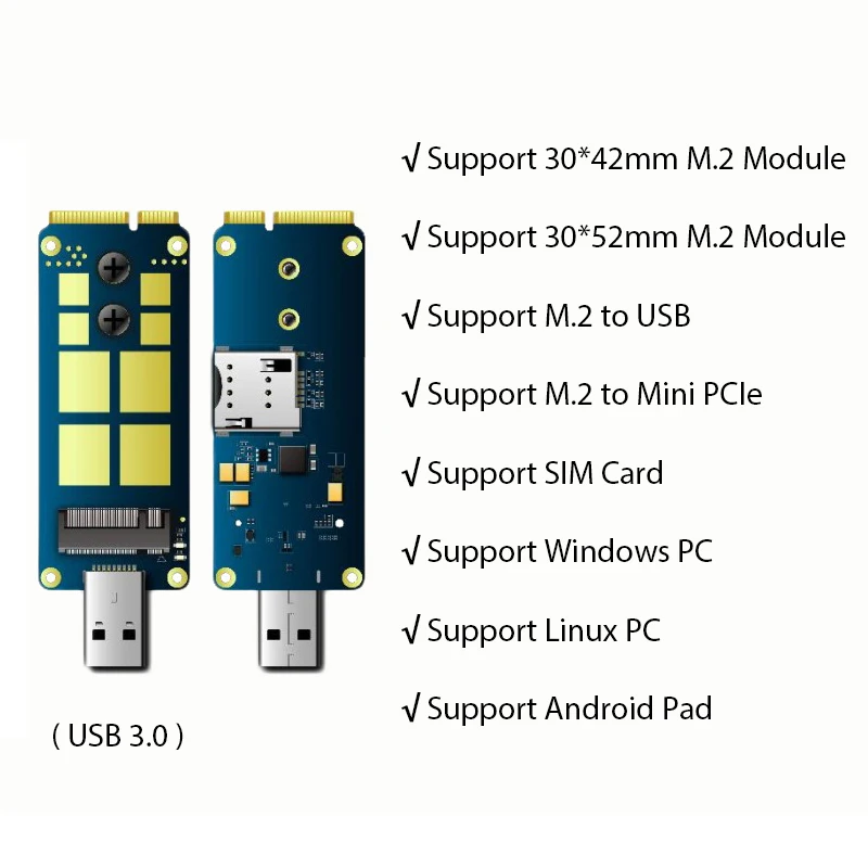 M.2 переключение на USB MiniPCIe поддержка 30x42 30x52 M2/NGFF/Mini PCIe адаптер